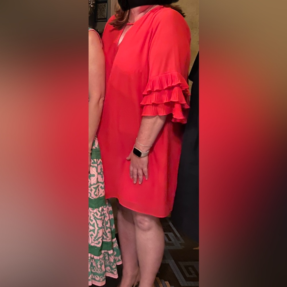 Vince Camuto Sz 20 Chiffon Layered-Sleeve Dress - Bright Coral